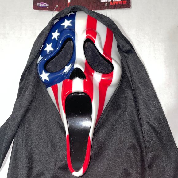 SCREAM MOVIE PATRIOTIC FLAG GHOST FACE MASK WITH HOOD COSTUME 2021 NWT - Picture 2 of 4